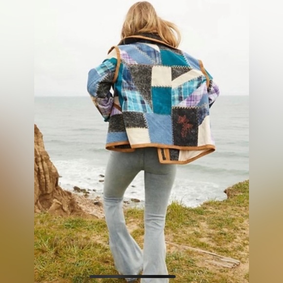 Free People Leia Denim Patchwork Moto Jacket NEW - Picture 4 of 16
